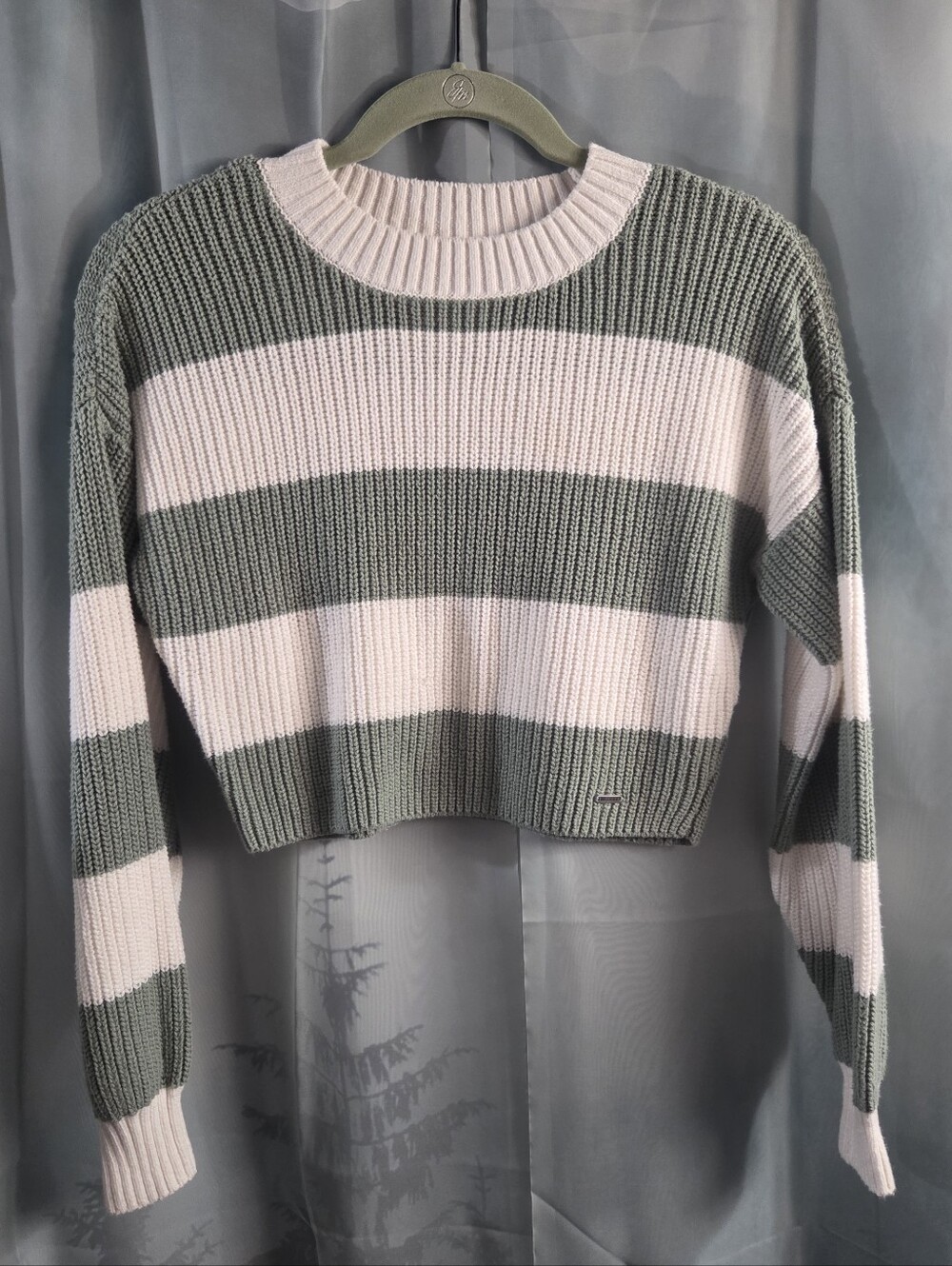 Hollister Striped Crew Sweater in Pink and Sage